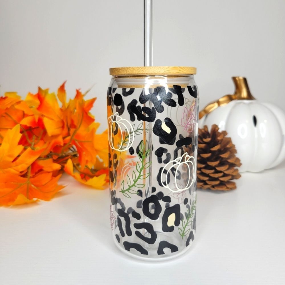Fall Leaves and Pumpkin Cup with Lid and Straw